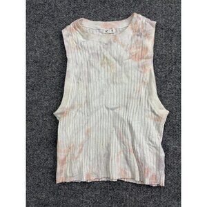 Garage Tank Top Womens XS White Pastel Tie‎ Dye Ribbed Cropped Sleeveless Muscle
